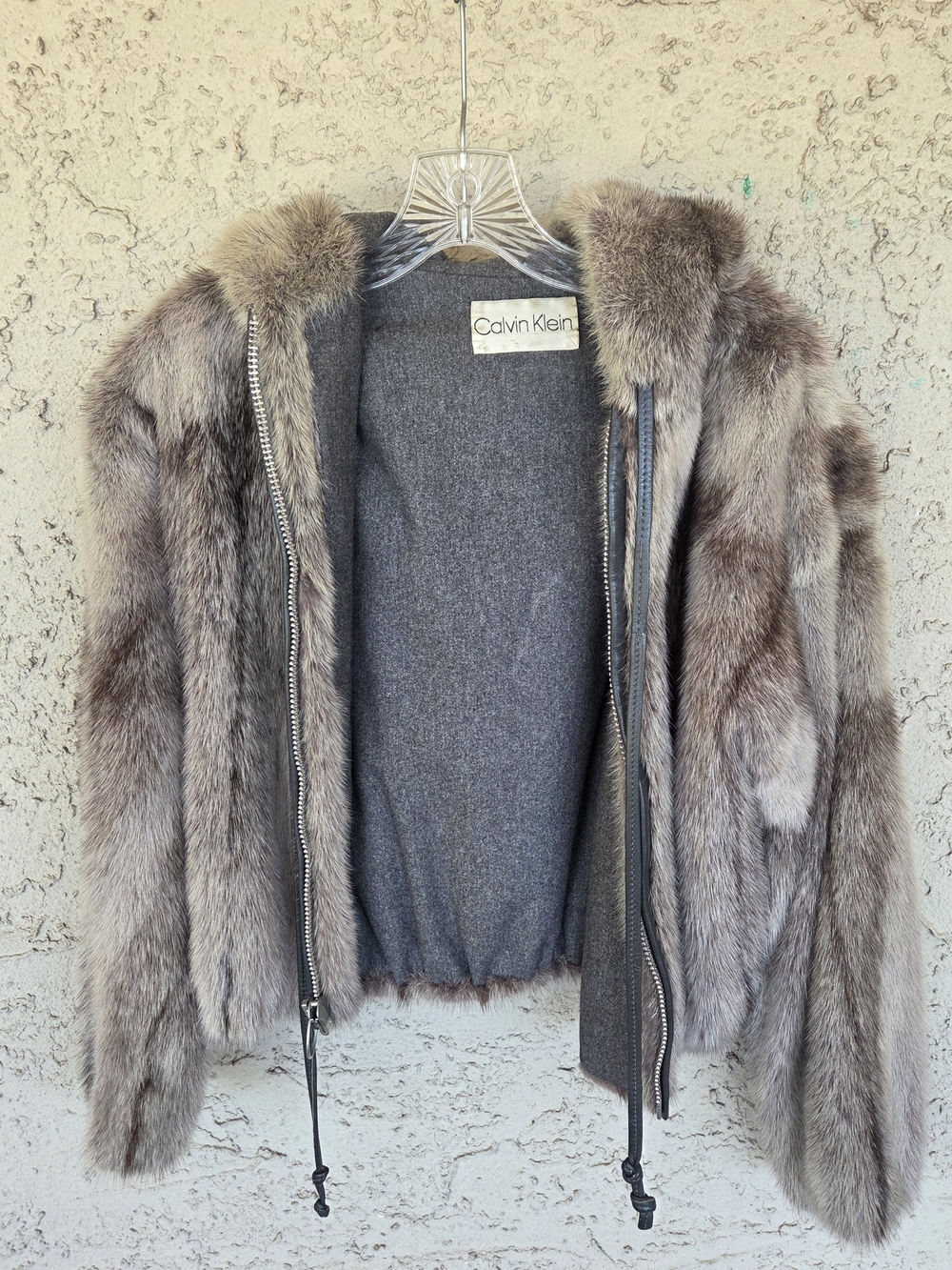 Calvin Klein Taupe-Brown Fur Hooded Jacket
